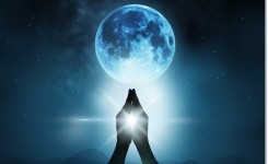Respect,And,Pray,On,Blue,Full,Moon,With,Nature,Background,