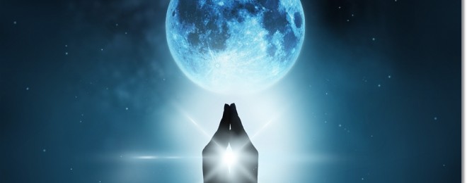Respect,And,Pray,On,Blue,Full,Moon,With,Nature,Background,