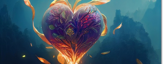 Heart,Silhouette,With,Magic,Flowers.,Fantasy,Heart.,3d,Illustration.