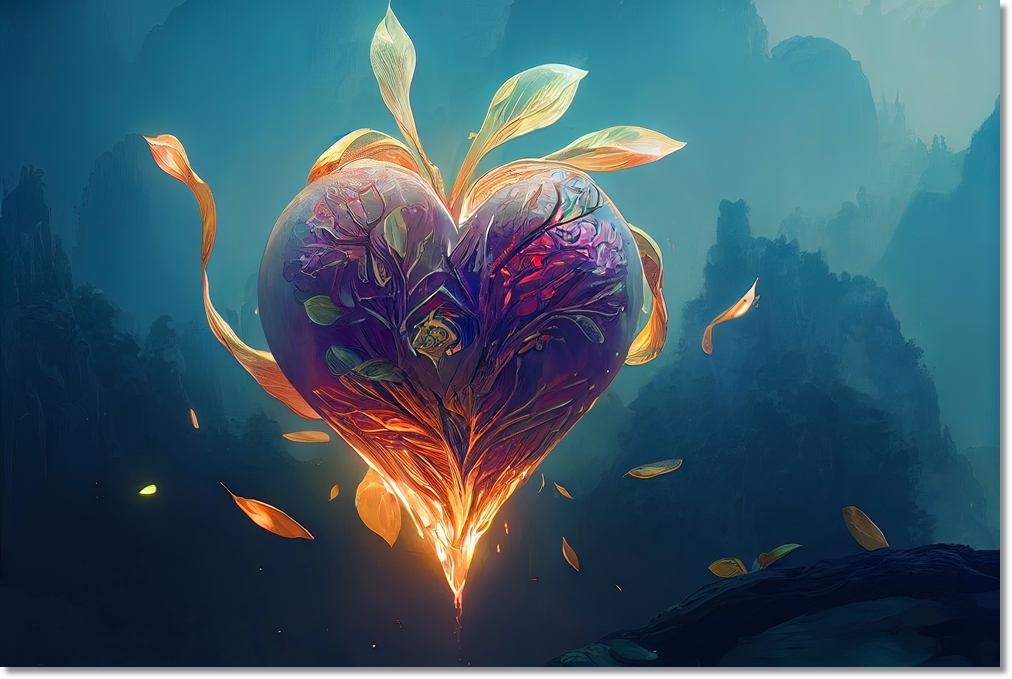 Heart,Silhouette,With,Magic,Flowers.,Fantasy,Heart.,3d,Illustration.