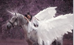 Beautiful,,Young,Elf,,Walking,With,A,Unicorn.,She,Is,Wearing