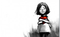 Digital,Painting,Of,Girl,Crying,With,Red,Heart,,Acrylic,Sketched