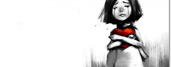 Digital,Painting,Of,Girl,Crying,With,Red,Heart,,Acrylic,Sketched