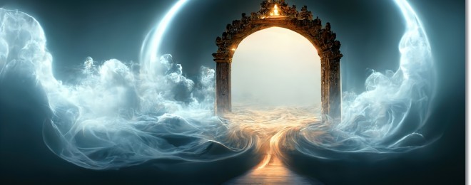 Gate,In,Dim,Clouds,In,An,Empty,Room.,Portal,To