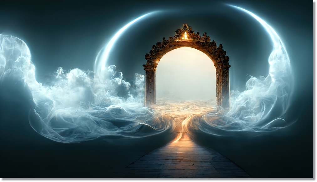 Gate,In,Dim,Clouds,In,An,Empty,Room.,Portal,To