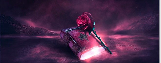 Fantasy,Magic,Dark,Red,Background,,Night,Landscape,,Red,Rose,And